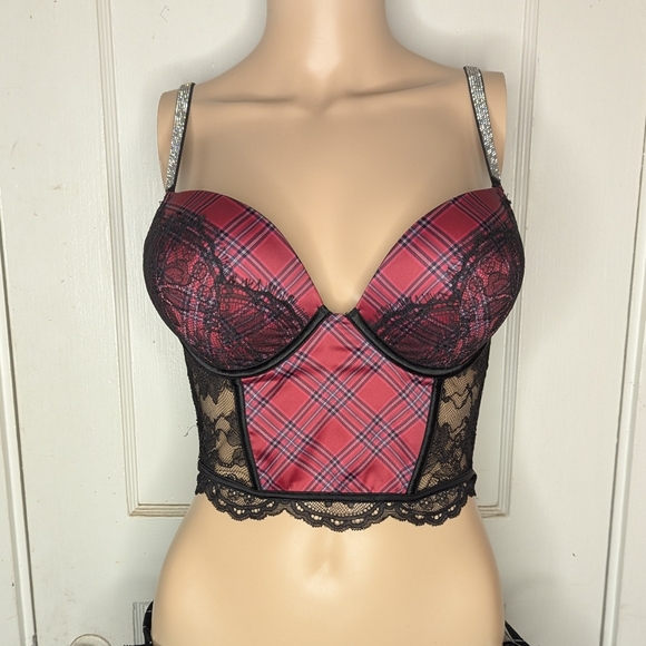 Victoria's Secret Bombshell Add 2 Cups Push Up Longline Bra in Red/Black 32C - Picture 1 of 11